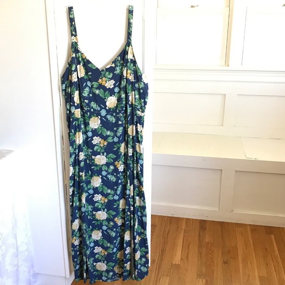 OLD NAVY Floral Maxi Slip Dress Navy Women’s Plus Size 3X - Picture 2 of 16